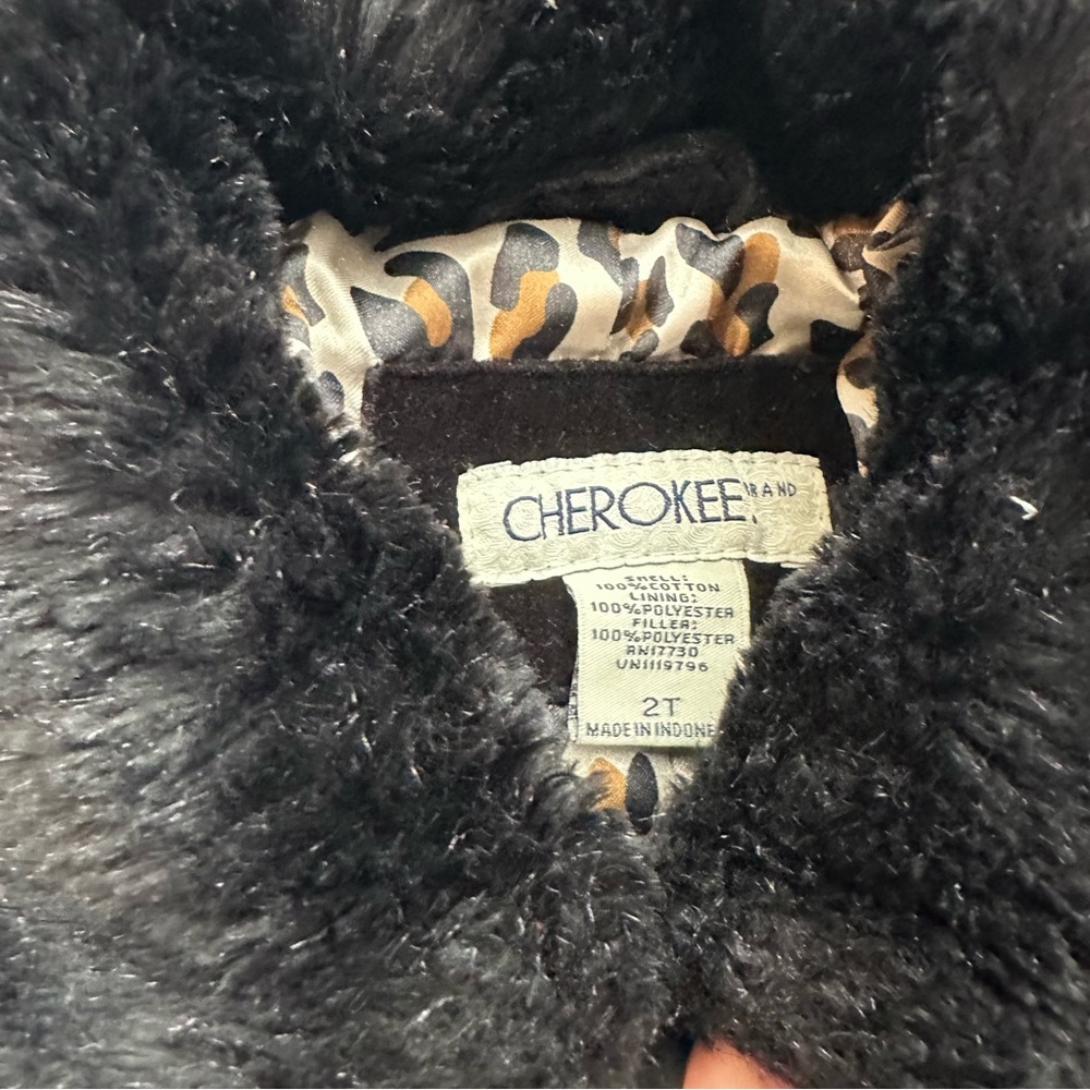 Cherokee Black Velvet Coat With Faux Fur Collar & Satin Leopard Print Lining - Picture 3 of 5